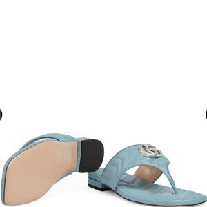 NWT Gucci Light Blue leather Sandals with Silver GG Details US 8 EU 38